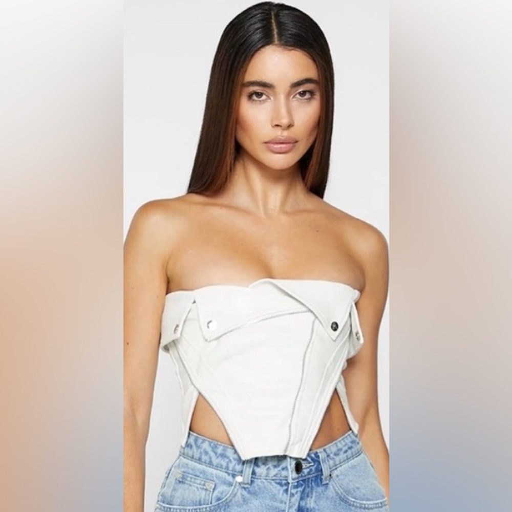 Maniere De Voir White Leather Top